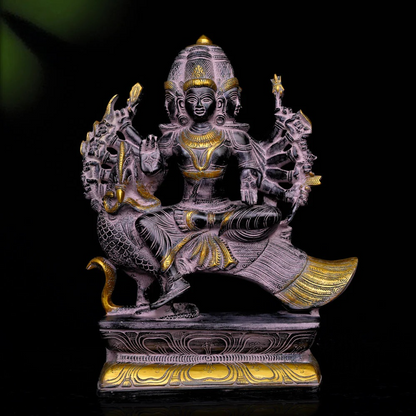 ब्रासोरा® वृंदावन वेणुगोपाल कृष्ण पीतल की प्रतिमा मोर के साथ | एंटीक नीला और सुनहरा रंग | ऊँचाई 20 इंच