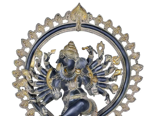 ब्रासोरा™ सोलह भुजाओं वाले नटराज स्वरूप में नृत्य करते गणेश | शुद्ध पीतल की प्रतिमा | ऊंचाई 26 इंच और वज़न 22.40 किलोग्राम