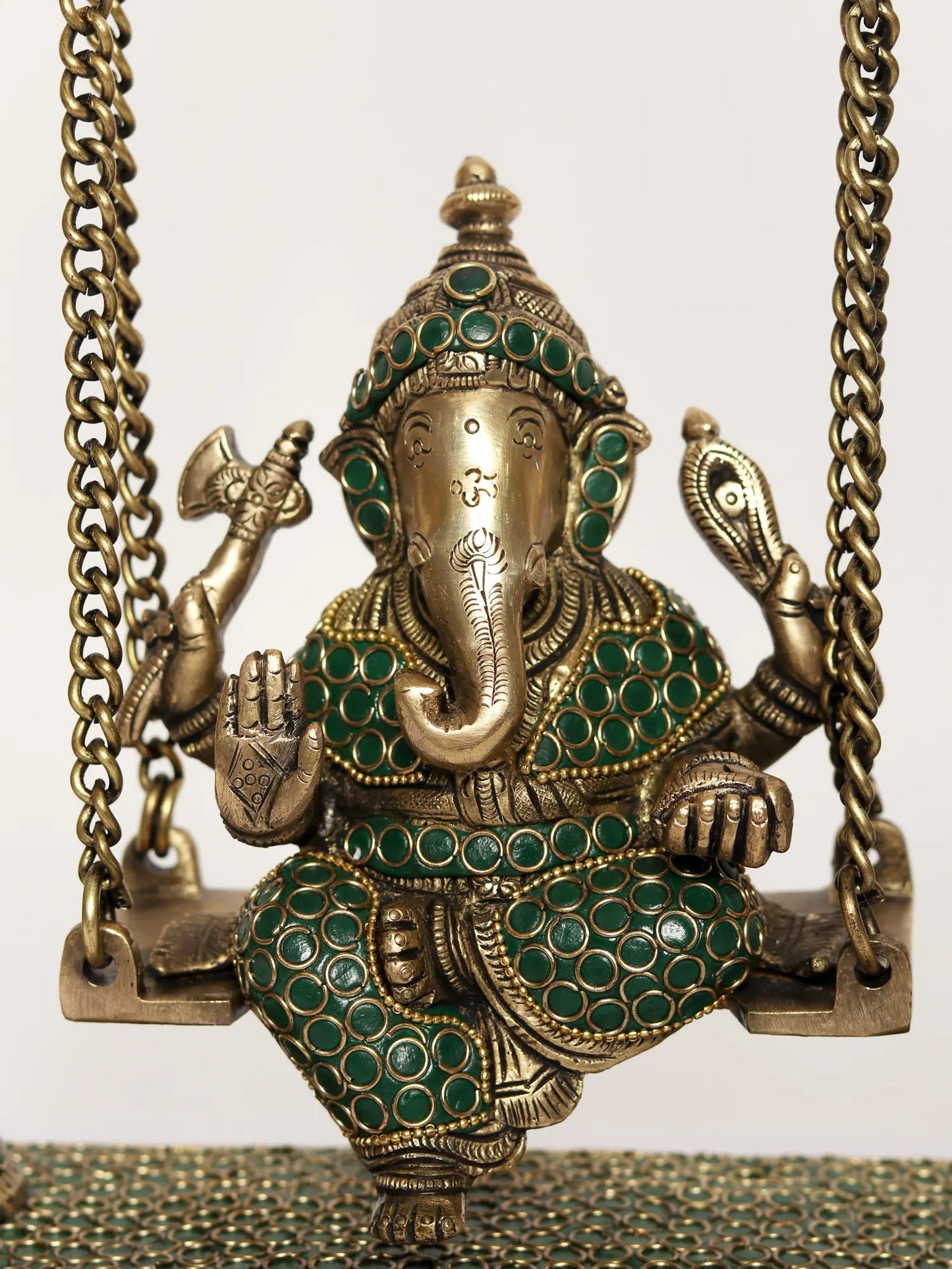 Brassaura® Jhula Ganesha with Ornate Pillars | Pure Brass with Meenakari Inlay Work | Height 16 Inches & Weight 6.94 kgs