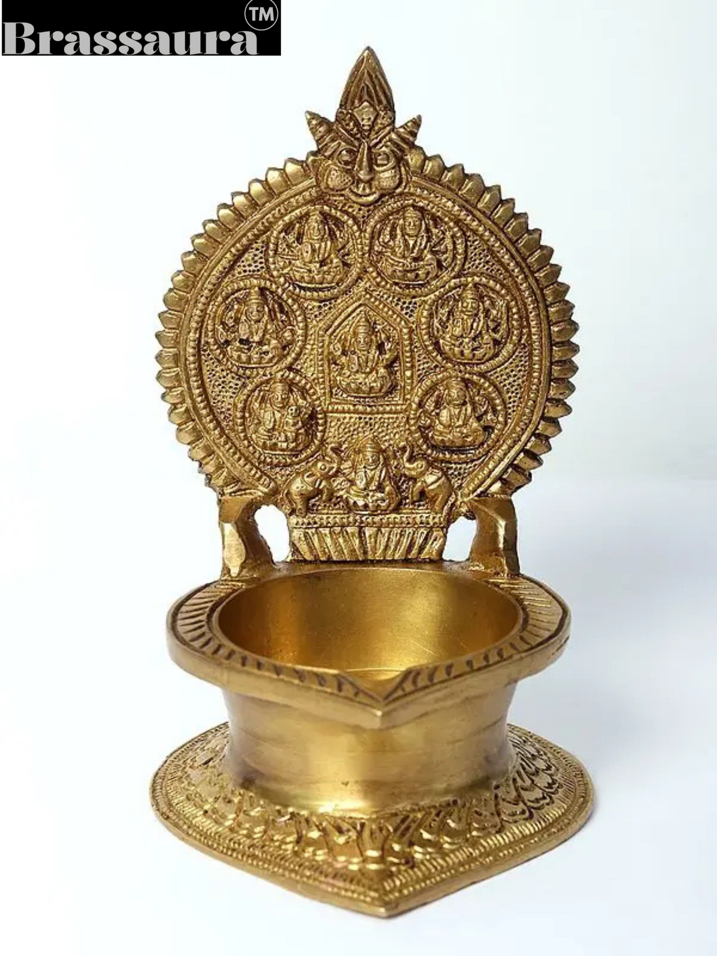 Brassaura™ Ashtalakshmi Brass Diya (Lamp) – Height 6.69 inches | Weight 0.90 kgs