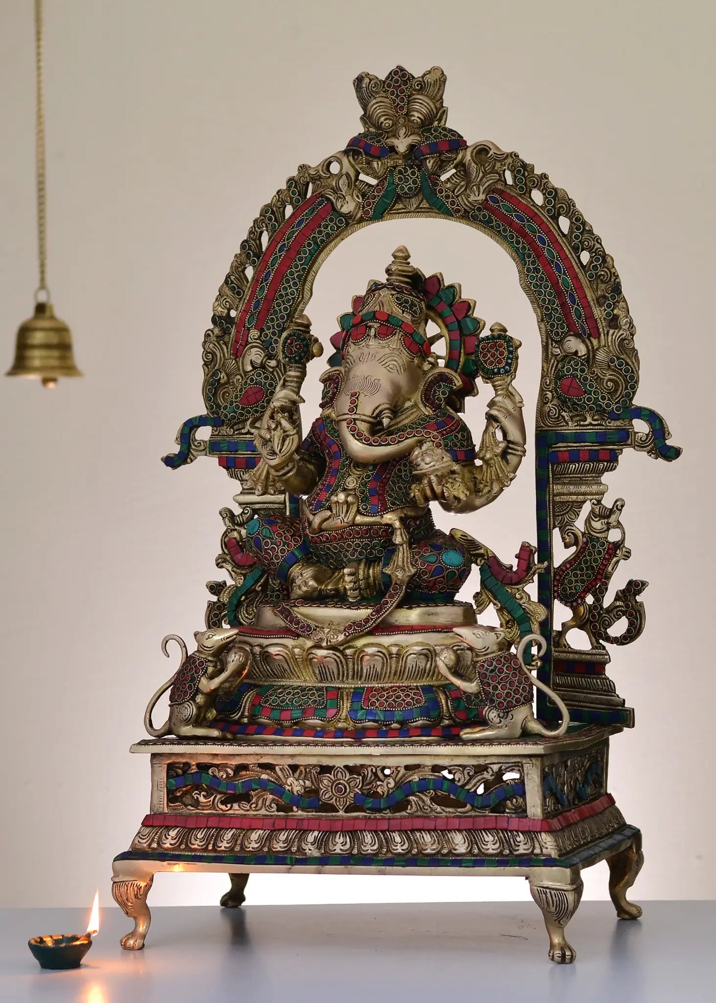 Brassaura™ Lord Ganesha with Ornate Arch | Pure Brass with Meenakari Inlay Work | Height 27 Inches & Weight 26 Kgs
