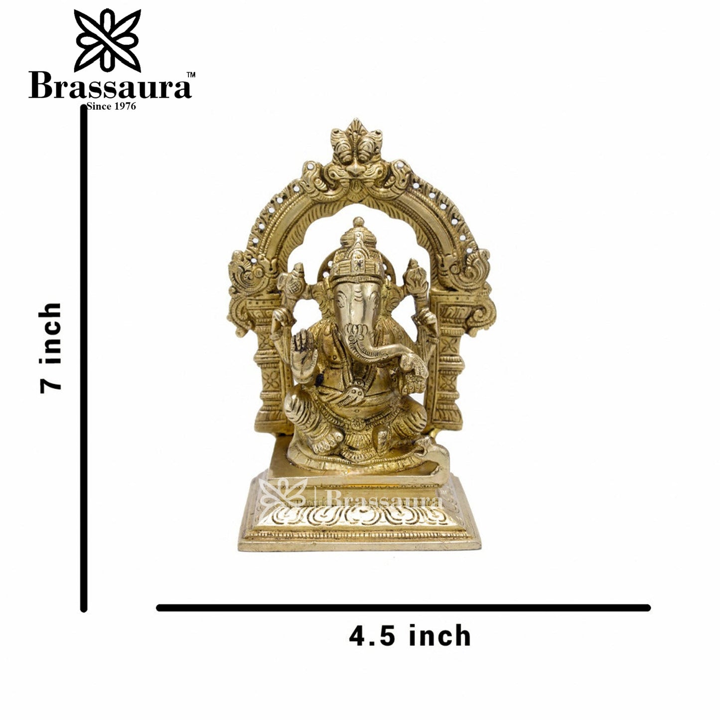 Brassaura™ Brass Ganesha Idol for Home and Decor | Weight 1.5 Kgs | Height 7 Inches