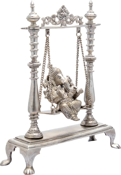 Brassaura™ Lord Ganesha on Ornamental Swing | Handcrafted Brass Jhula Idol | Height 16 Inches & Weight 6.50 kgs