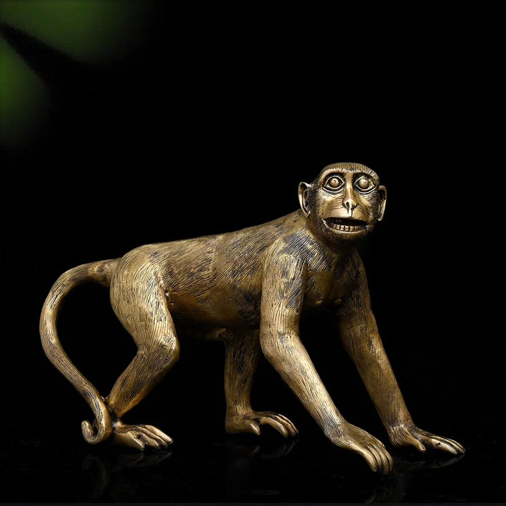 Brassaura® Handcrafted Brass Monkey Sculpture | Antique Gold Finish | Length 22 Inches & Weight 13.1 Kgs