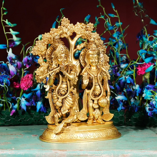 Brassaura® Brass Radha & Krishna Statue for Home Temple | Height 13.5 Inches