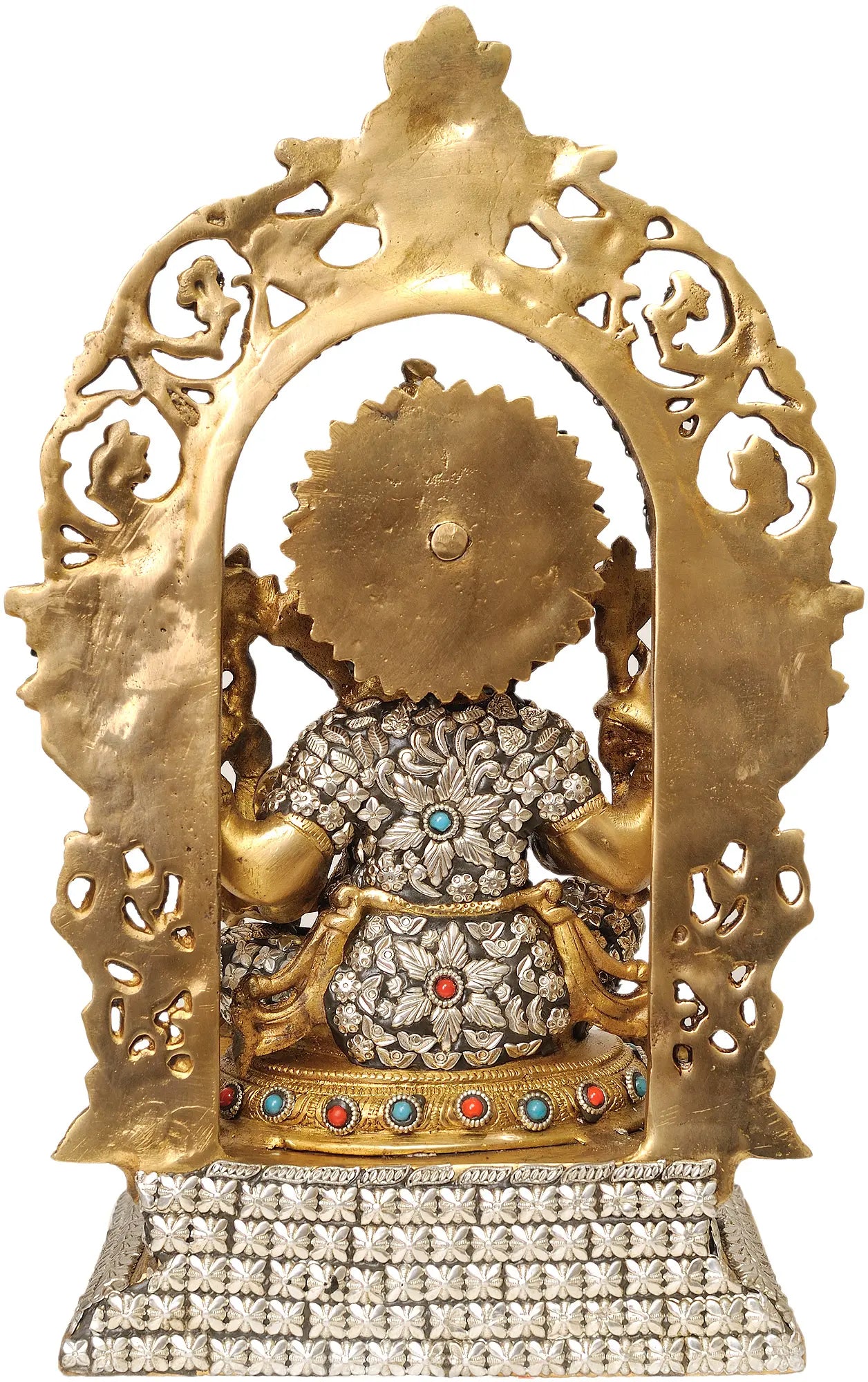 Brassaura™ Bhagawan Ganesha Granting Abhaya in Brass with Ornate Arch & Stone Inlay | Height 15.5 Inches & Weight 9.39 kgs