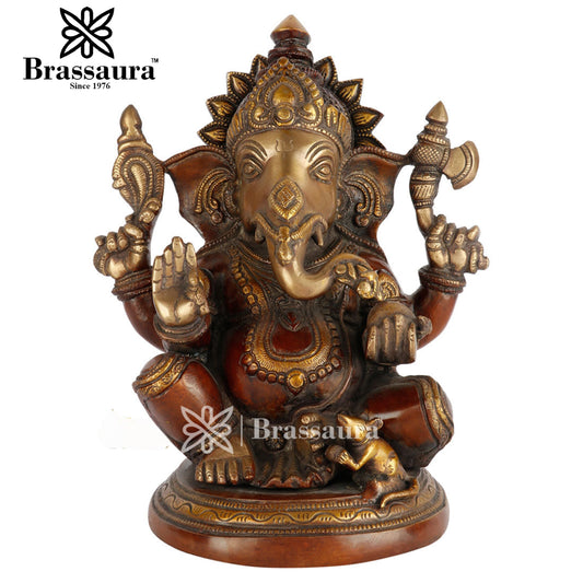 Brass Ganesha Statue For Home Decor And Gift Item Weight 6.4 Kg And Height 10 Inch