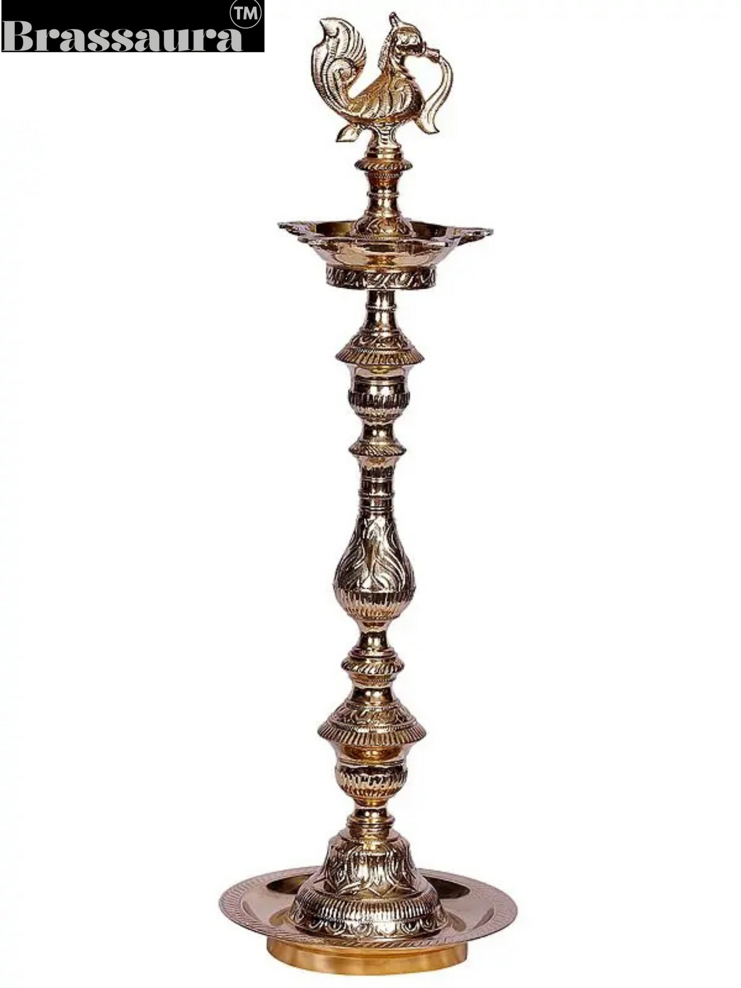 Brassaura™ Brass Peacock Design Oil Lamp – Height 22.05 inches | Weight 2.32 kgs