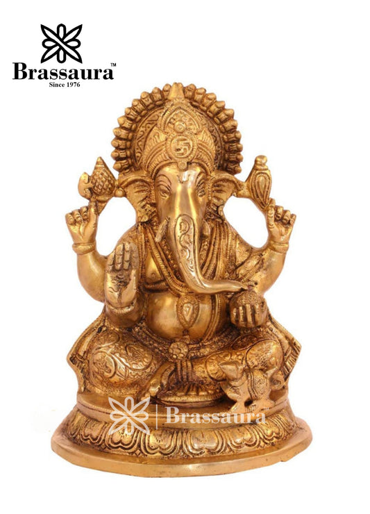 Brass Ganesha Statue For Home Decor And Gift Item Weight 3 Kg And Height 8 Inch