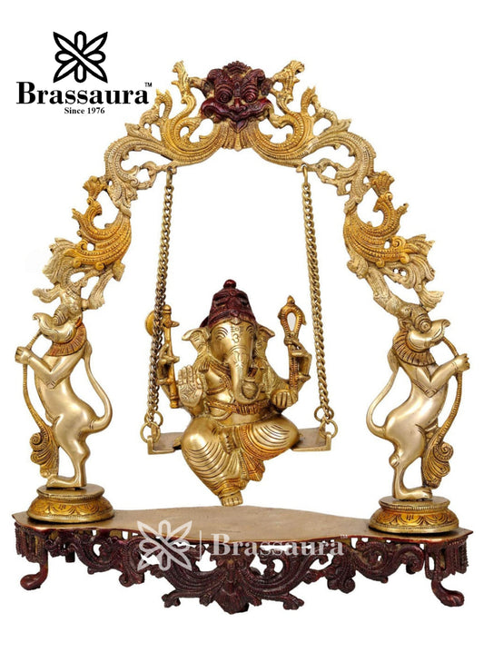 Brass Ganesha Jhula Statue For Home Decor And Gift Item Weight 7 Kg And Height 18 Inch