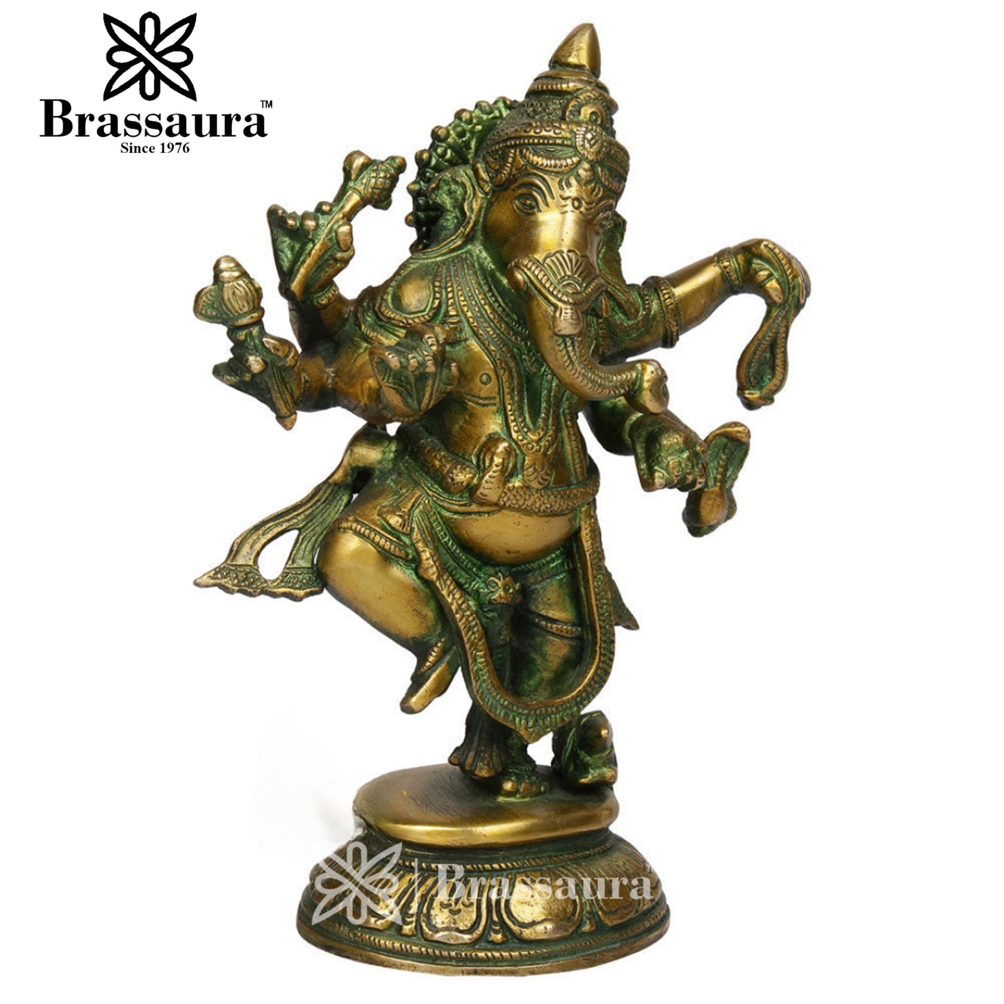 Brassaura™ Brass Dancing Ganesha Idol for Home and Decor | Weight 2.8 Kgs | Height 9 Inches