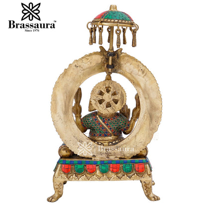 Brassaura™ Brass Gem Stone Work Ganesha Idol for Home and Decor | Weight 9.5 Kgs | Height 18 Inches