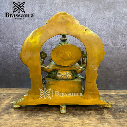 Brassaura™ Brass Ring Ganesha Idol for Home and Decor | Weight 3.9 Kgs | Height 11 Inches