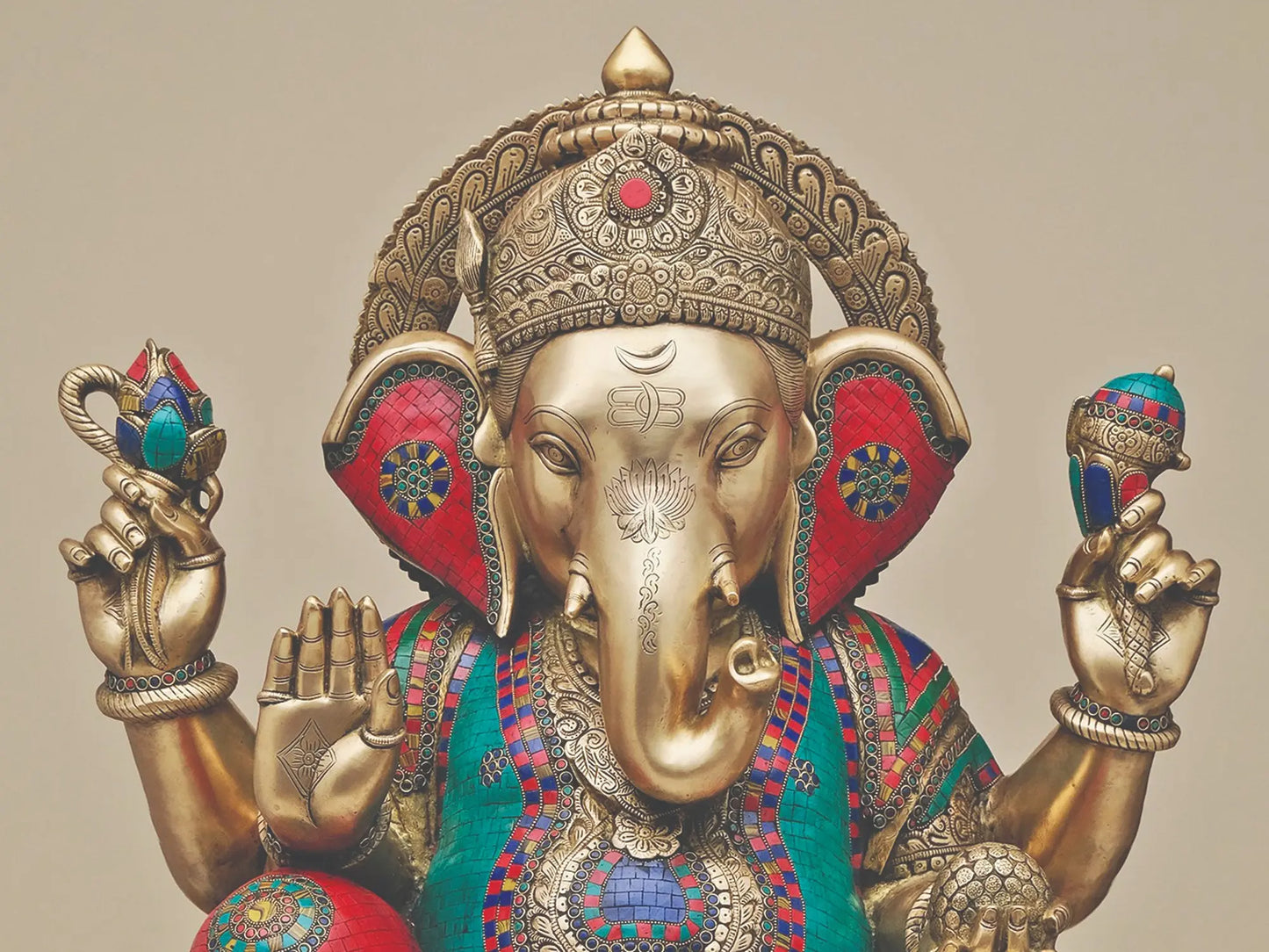 Brassaura™ Large Lord Ganesha Idol | Pure Brass with Meenakari Inlay Work | Height 33 Inches & Weight 82.57 Kgs