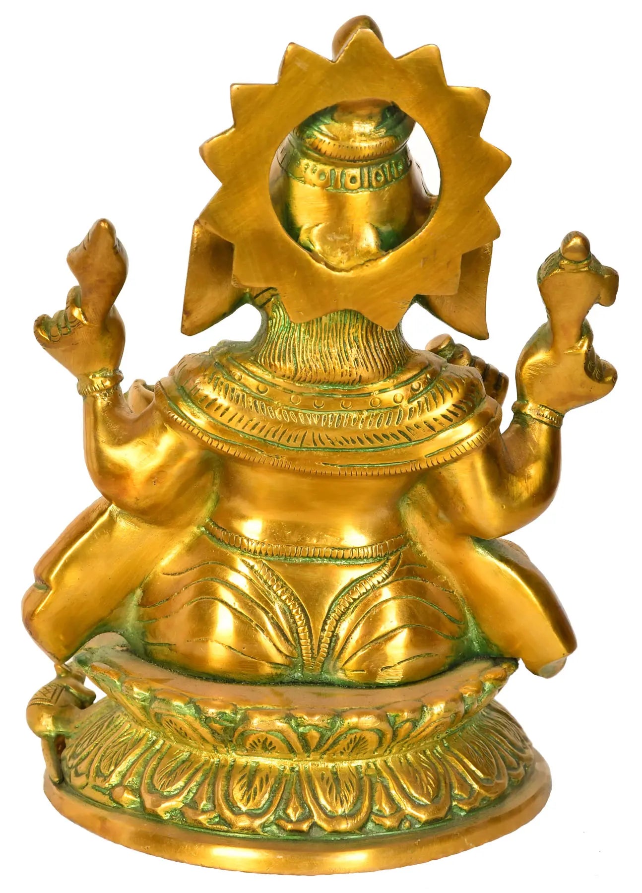 Brassaura™ Lord Ganesha Seated on Lotus Base | Brass Idol with Antique Green Finish | Height 9.6 Inches & Weight 3.50 kgs