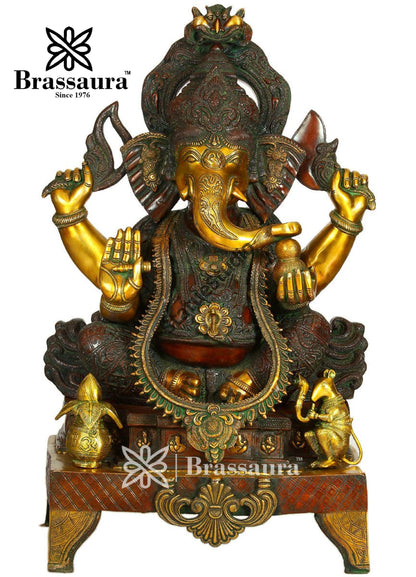 Brassaura™ Brass Ganesha Statue – “Blessings of Abundance” | Height 33.5 Inches & Weight 56 Kgs