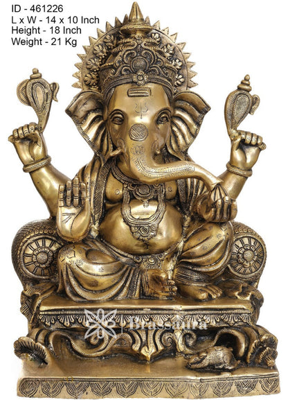 Brassaura™ Brass Ganesha Idol for Home Decor | Weight 21 Kgs | Height 18 Inches