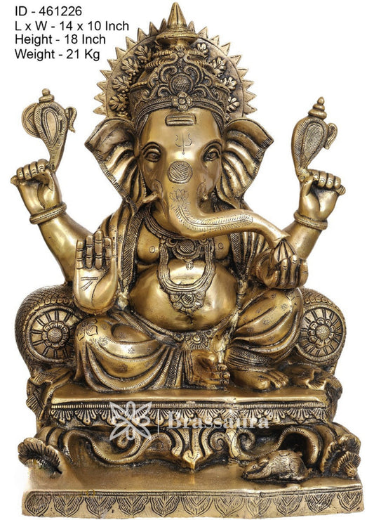 Brassaura™ Brass Ganesha Idol for Home Decor | Weight 21 Kgs | Height 18 Inches