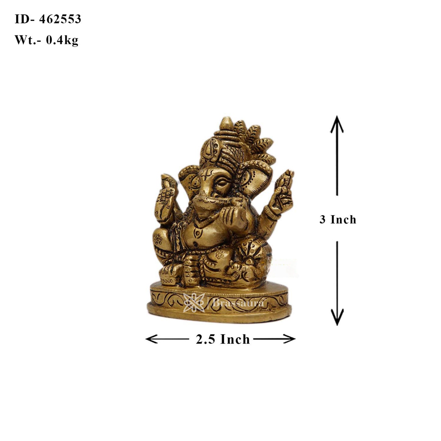 Brass Ganesha Statue For Home Decor And Gift Item Weight 0.4 Kg And Height 3 Inches