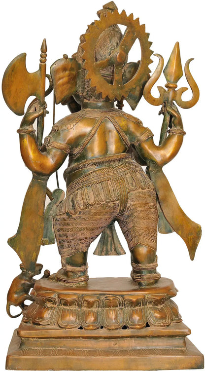Brassaura™ Yuddha Ganapati | Pure Brass Warrior Form | Height 29 Inches & Weight 32.70 kgs