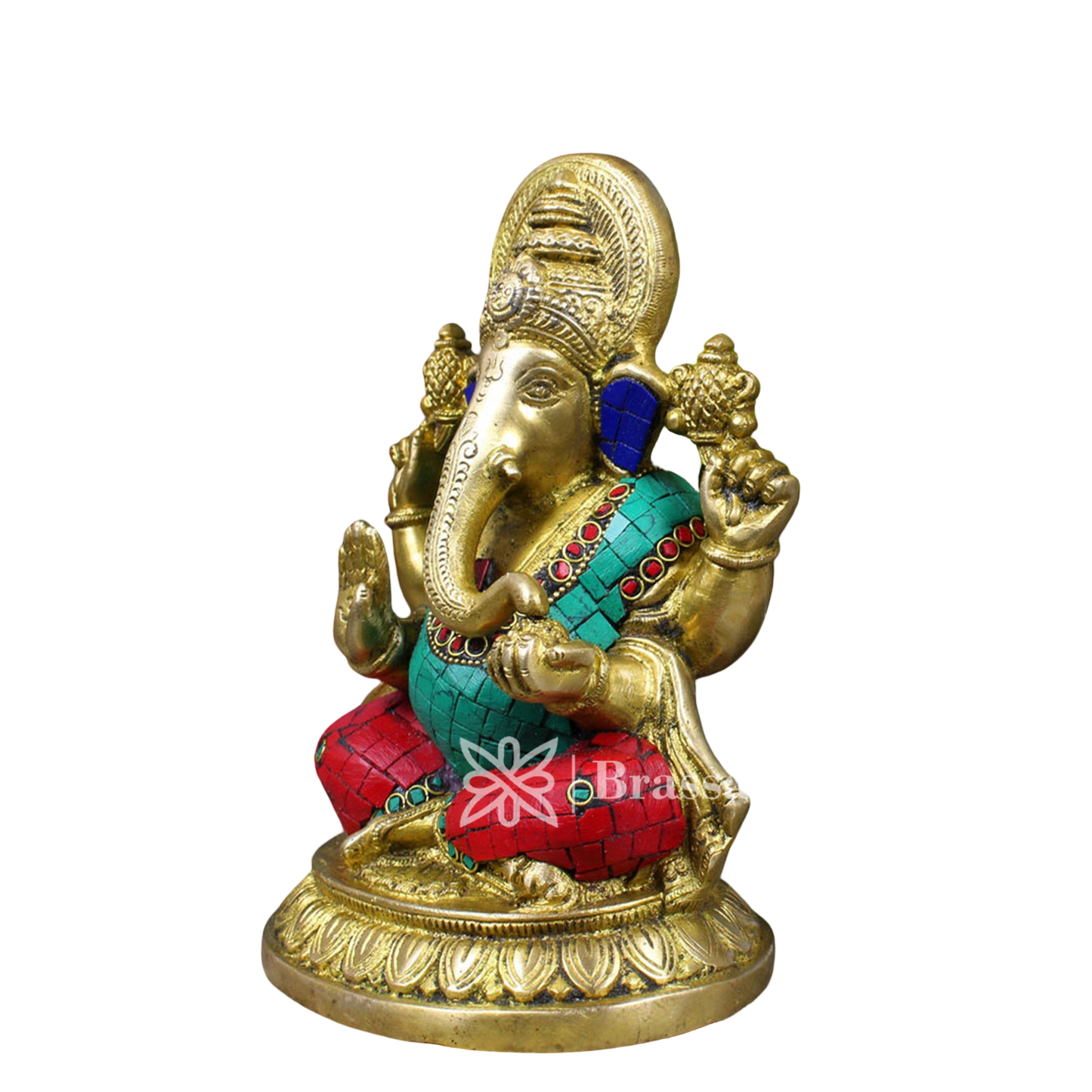 Brassaura™ Brass Gem Stone Work Ganesha Idol for Home and Decor | Weight 2.9 Kgs | Height 8.5 Inches