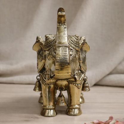 Brassaura® Royal Elephant Standing Statue with Polished Finish | Pure Superfine Brass Handcrafted Murti | Brass Statue for Home Temple, Pooja Room | Height 11.5 Inches | Weight 11.670 Kgs