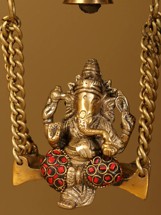 Brassaura™ Brass Lord Ganesha Jhula Idol | Height 14 Inches & Weight 2.69 kgs