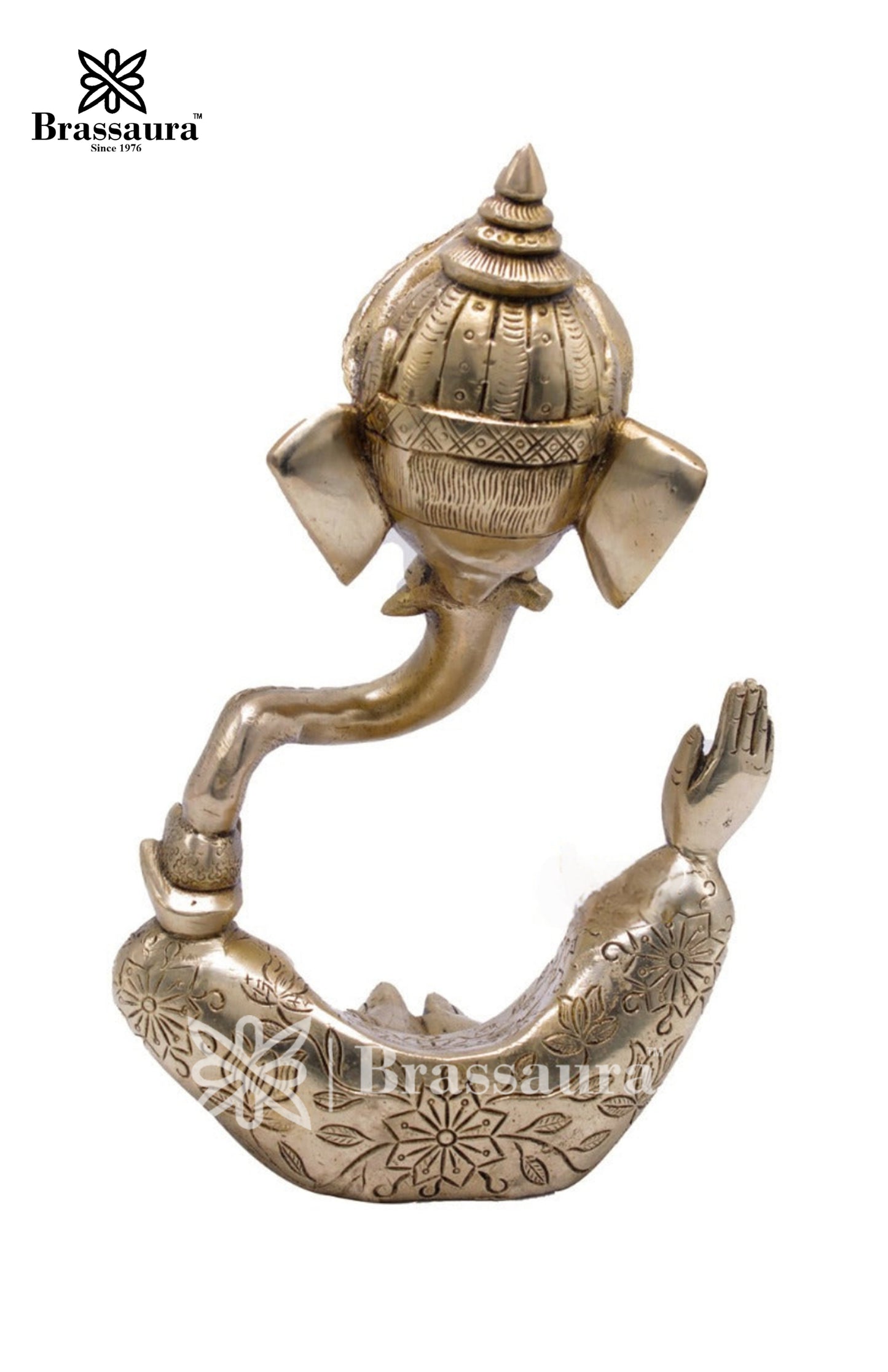 Brassaura™ Brass Crowned Ganesha Statue for Modern Home Décor | Weight 2.5 Kgs | Height 10 Inches