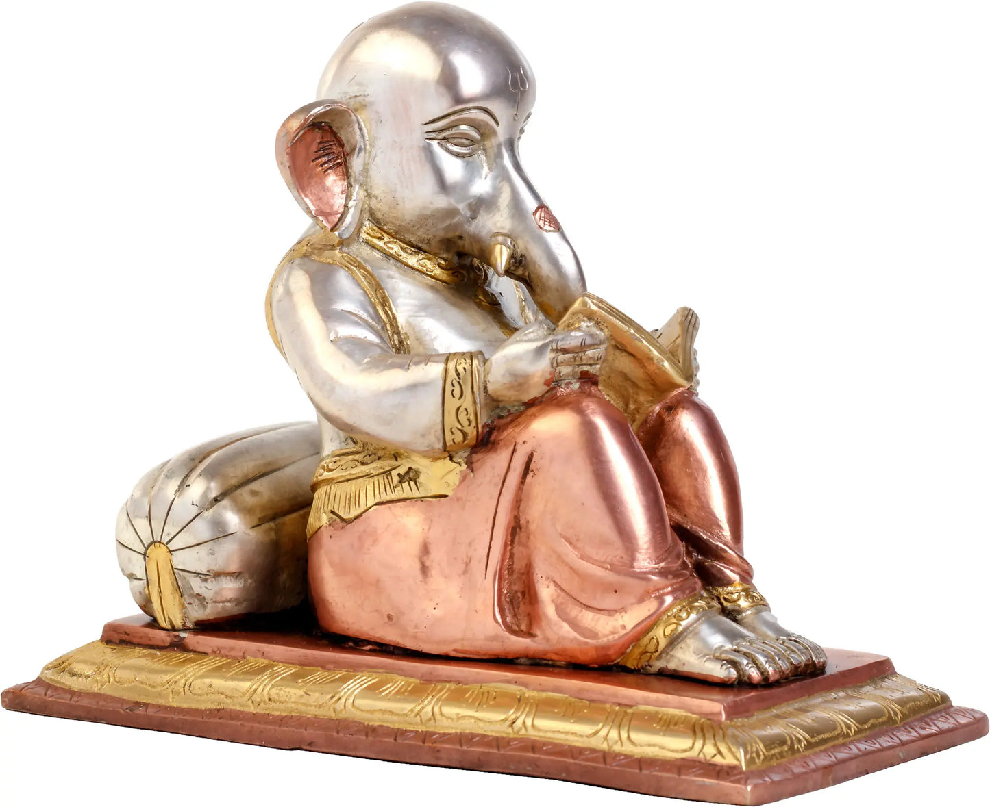 Brassaura® Lord Ganesha Seated in Easy Posture | Brass with Meenakari Inlay | Height 8 Inches & Weight 4.10 kgs
