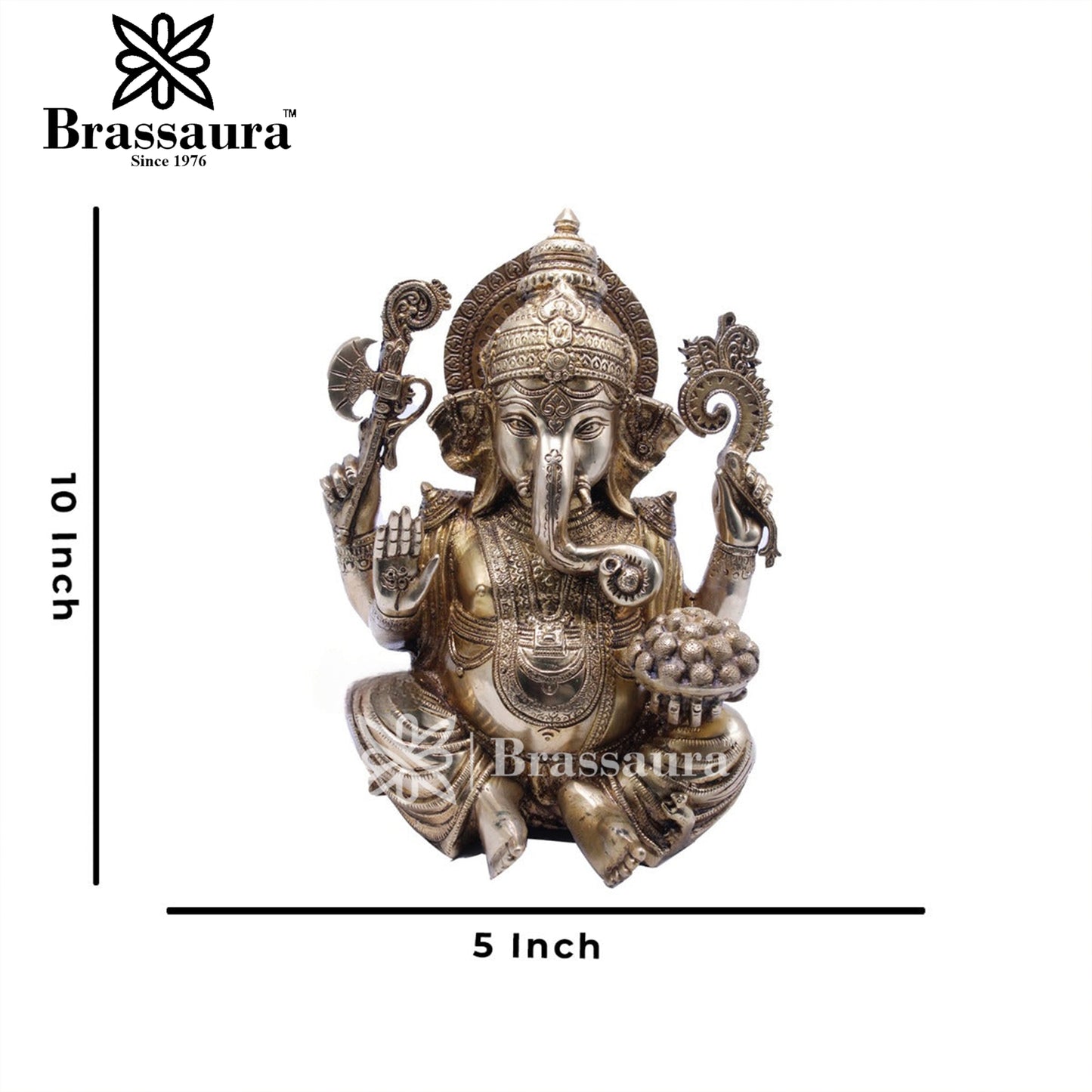 Brassaura™ Brass Ganesha Idol for Home and Decor | Weight 4.9 Kgs | Height 10 Inches