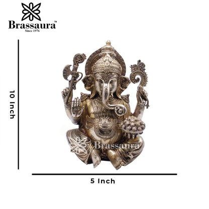 Brassaura™ Brass Ganesha Idol for Home and Decor | Weight 4.9 Kgs | Height 10 Inches
