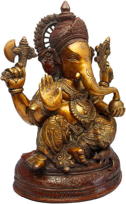 Brassaura™ Resting Ganesha with Pillow | Pure Brass with Antique Finish | Height 6 Inches & Weight 1.10 kgs