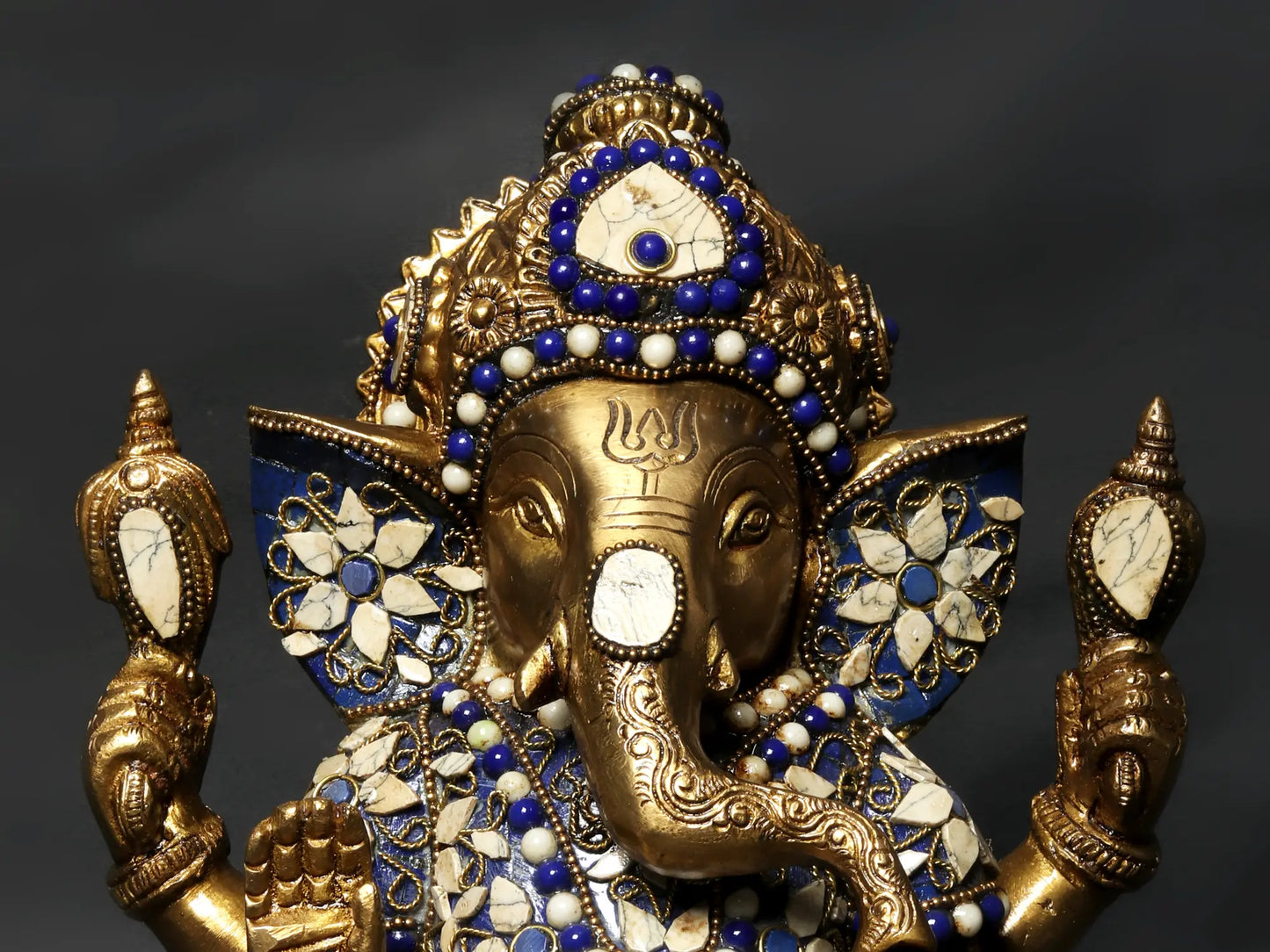 Brassaura™ Blessing Lord Ganesha Brass Idol with Inlay Work | Height 9 Inches & Weight 4.33 kgs