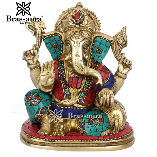 Brass Ganesha Statue For Home Decor And Gift Item Weight 2.9 Kg And Height 8 Inch