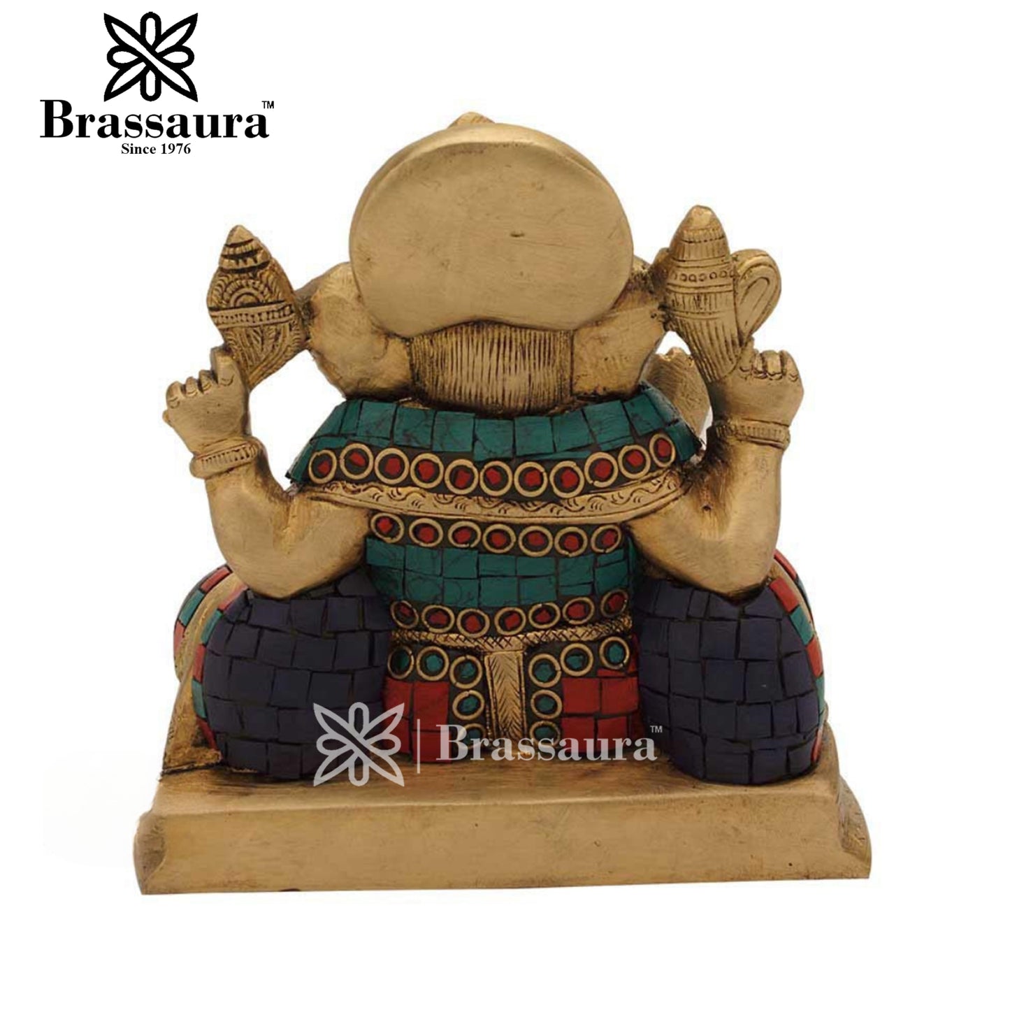 Brass Gem Stone Work Ganesha Statue For Home Decor Weight 2.5 Kg And Height 6 Inch