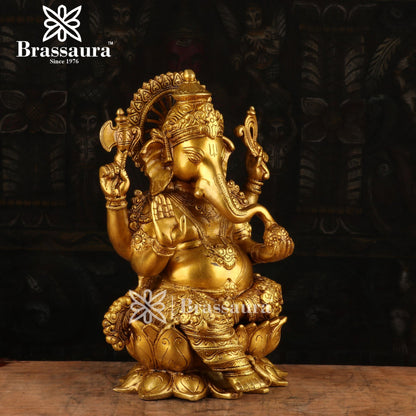 Brassaura™ Brass Jewellery Ganesha Idol for Home and Decor | Weight 7.5 Kgs | Height 13 Inches