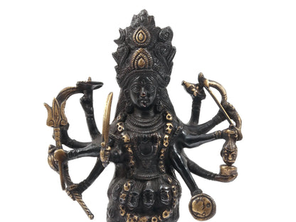 Brassaura® 10.5 Inch Goddess Kali Brass Sculpture | Sacred Handmade Home Idol
