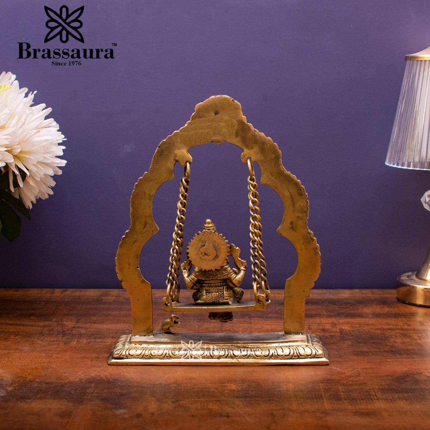 Brassaura™ Brass Ganesha Jhula Idol for Home and Decor | Weight 1.7 Kgs | Height 9 Inches