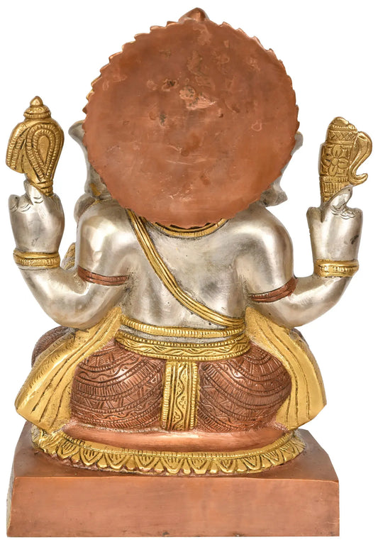 ब्रासौहरा™ बैठे हुए भगवान गणेश की पीतल की मूर्ति दोहरे रंग में | ऊँचाई 10.4 इंच और वज़न 5.71 किलोग्राम