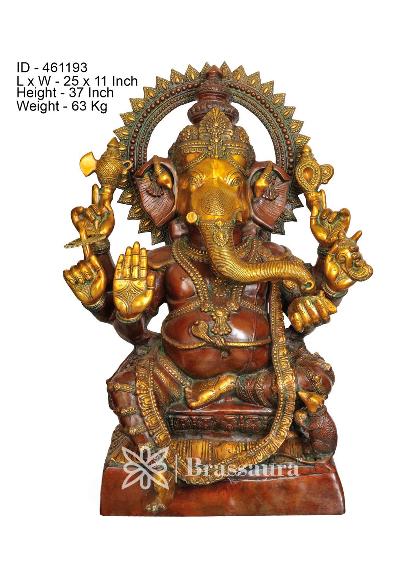 Brassaura™ Brass Ganesha Statue for Home Decor | Weight 63 Kgs | Height 37 Inches