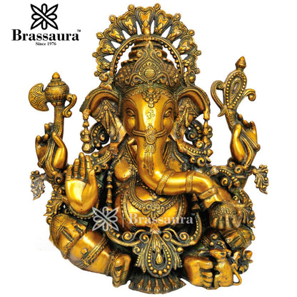 Brass Ganesha Statue For Home Decor And Gift Item Weight 20 Kg And Height 16 Inch