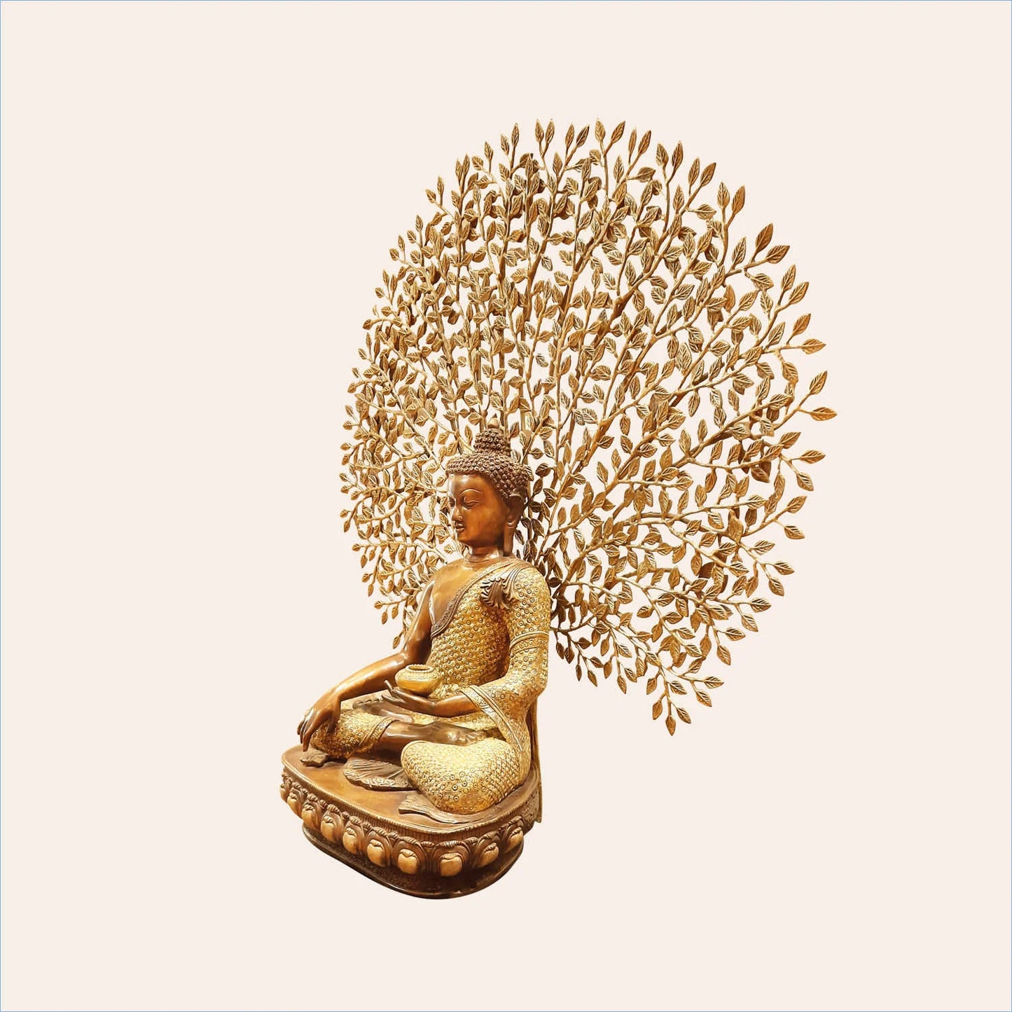 Brassaura® Buddha Under Bodhi Tree | Intricately Handcrafted Brass Sculpture | Height 45 Inches & Weight 48 Kgs