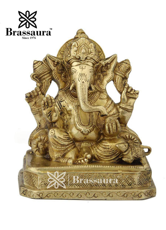 Brass Ganesha Statue For Home Decor And Gift Item Weight 2.5 Kg And Height 8 Inch