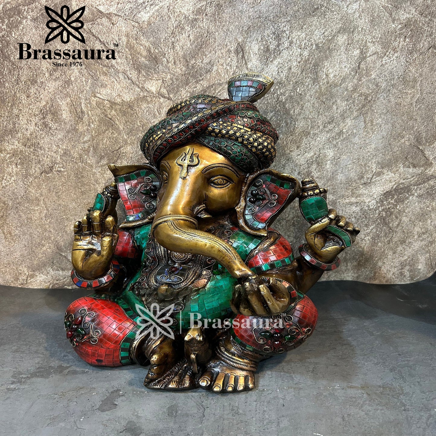 Brassaura™ Brass Ganesha Statue for Home and Decor | Weight 17 Kgs | Height 21.7 Inches