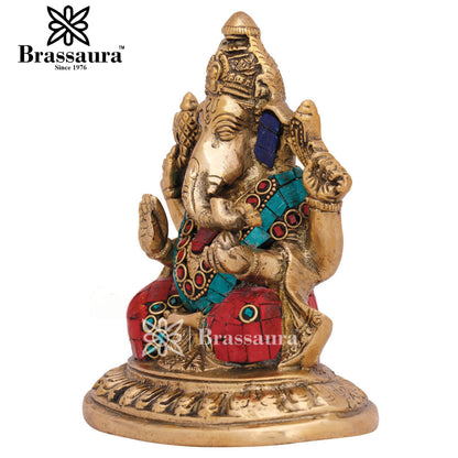 Brass Ganesha Statue For Home Decor And Gift Item Weight 1.3 Kg And Height 6 Inch