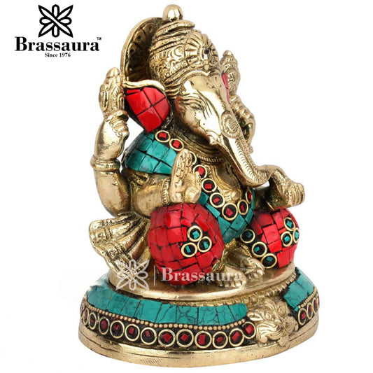 Brassaura™ Brass Ganesha Statue | Handcrafted Vinayaka Idol for Home & Décor | Height 5 Inches & Weight 1.5 Kgs