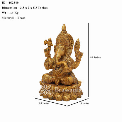 Brassaura™ Brass Lotus Ganesha Idol for Home and Decor | Weight 1.4 Kgs | Height 5.8 Inches