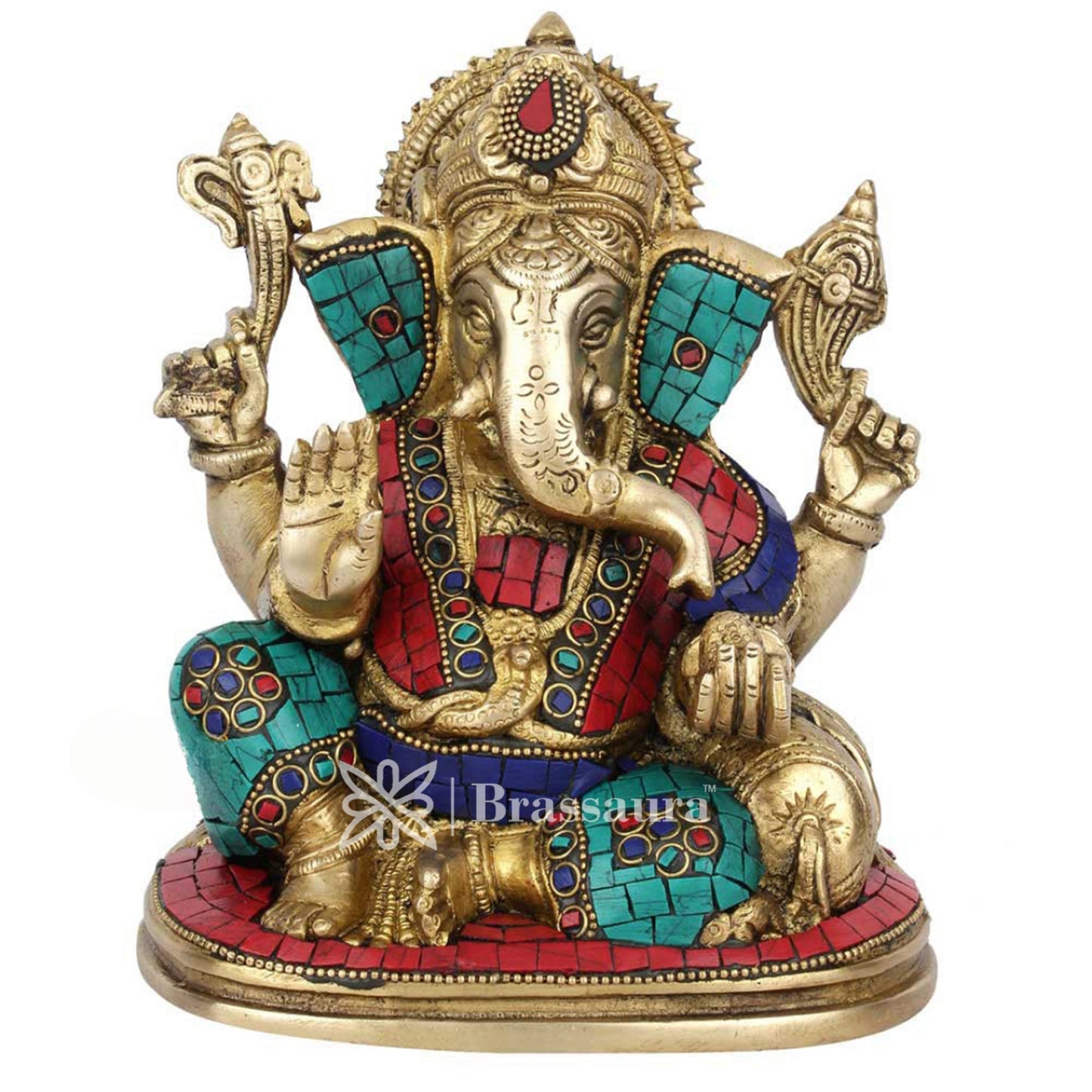 Brassaura™ Brass Ganesha Statue | Handcrafted Vinayaka Idol for Home & Décor | Height 7 Inches & Weight 2 Kgs