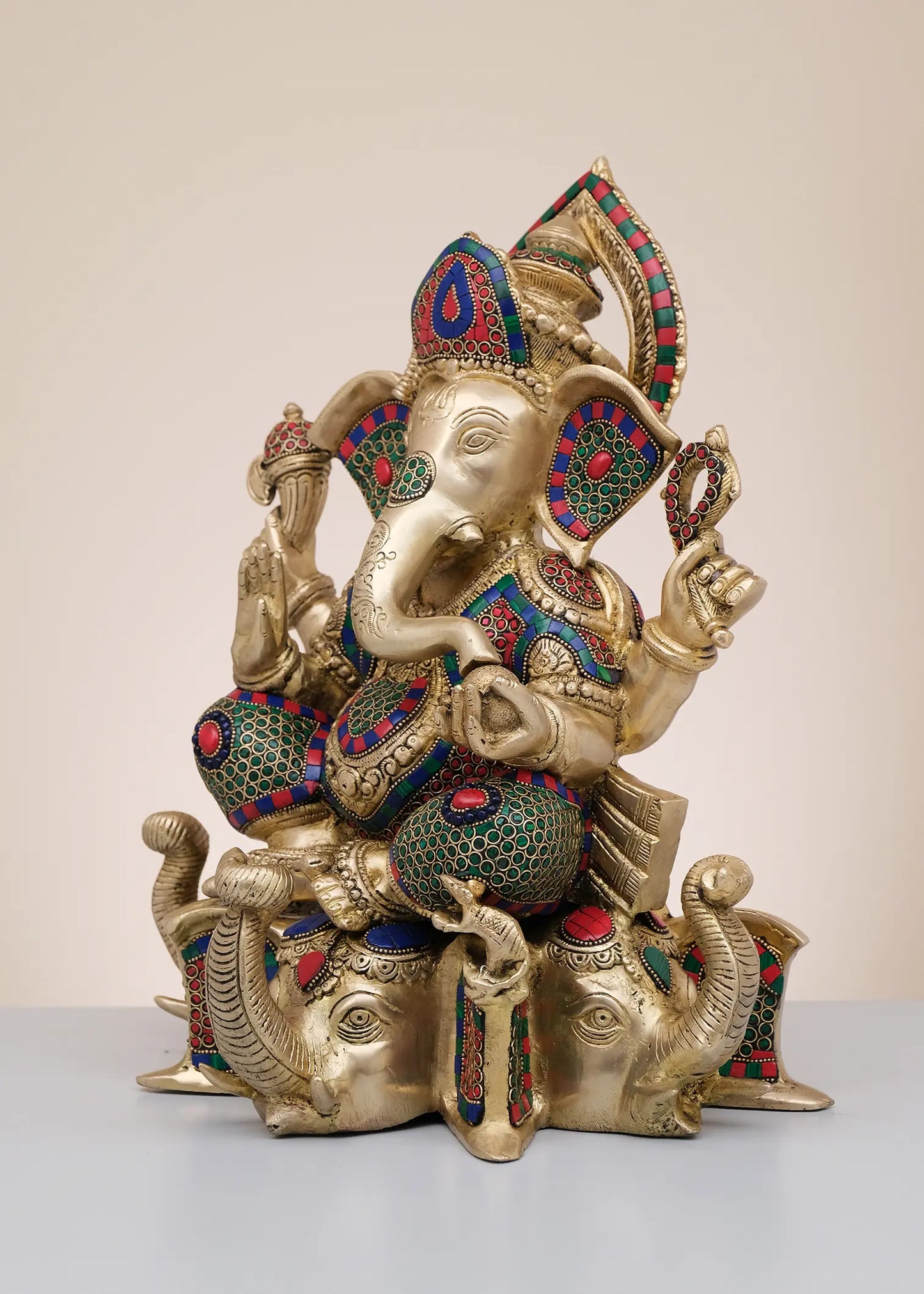 Brassaura™ Lord Ganesha Idol | Pure Brass with Meenakari Inlay Work | Height 17 Inches
