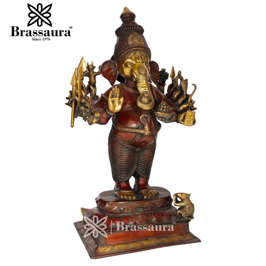 Brassaura™ Brass Standing Ganesha Statue for Home Décor & Gift | Weight 32 Kgs | Height 31 Inches
